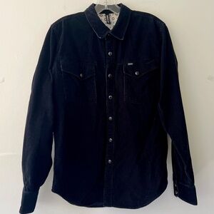 RVCA Men’s Black Pin Wale Corduroy Snap Front 2 chest pockets Shirt Size Small